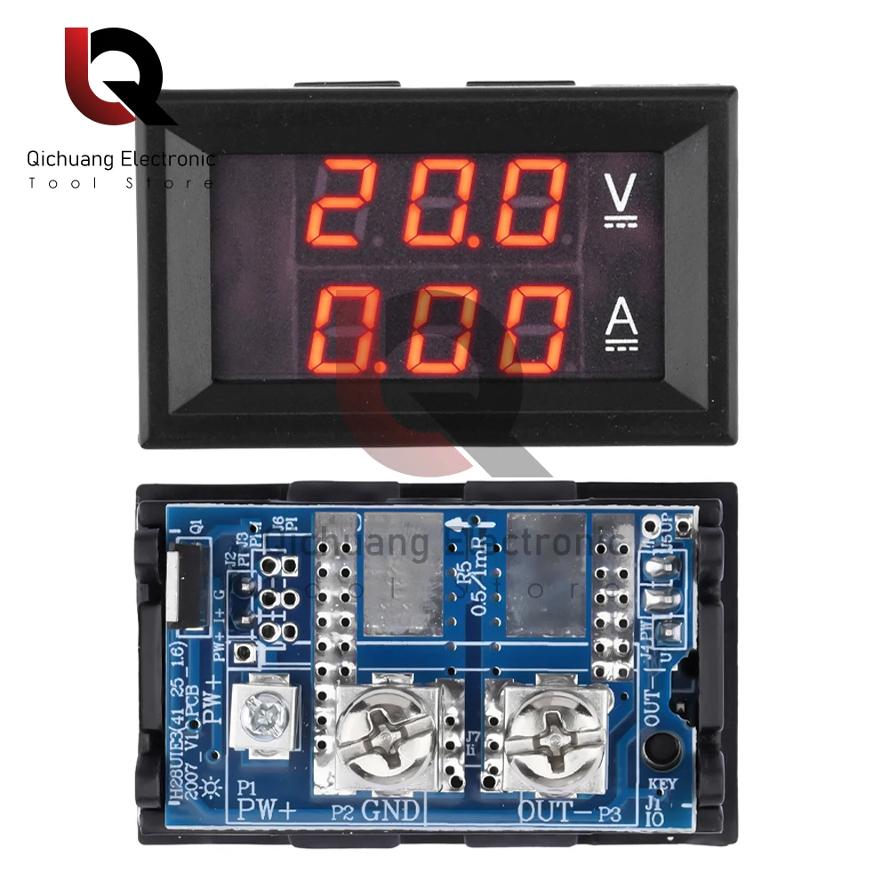 

Mini Digital Voltmeter Ammeter DC 7-100V 20A 50A Amp Volt Voltage Current Meter Detector Tester 0.28" Dual LED Display Gauge