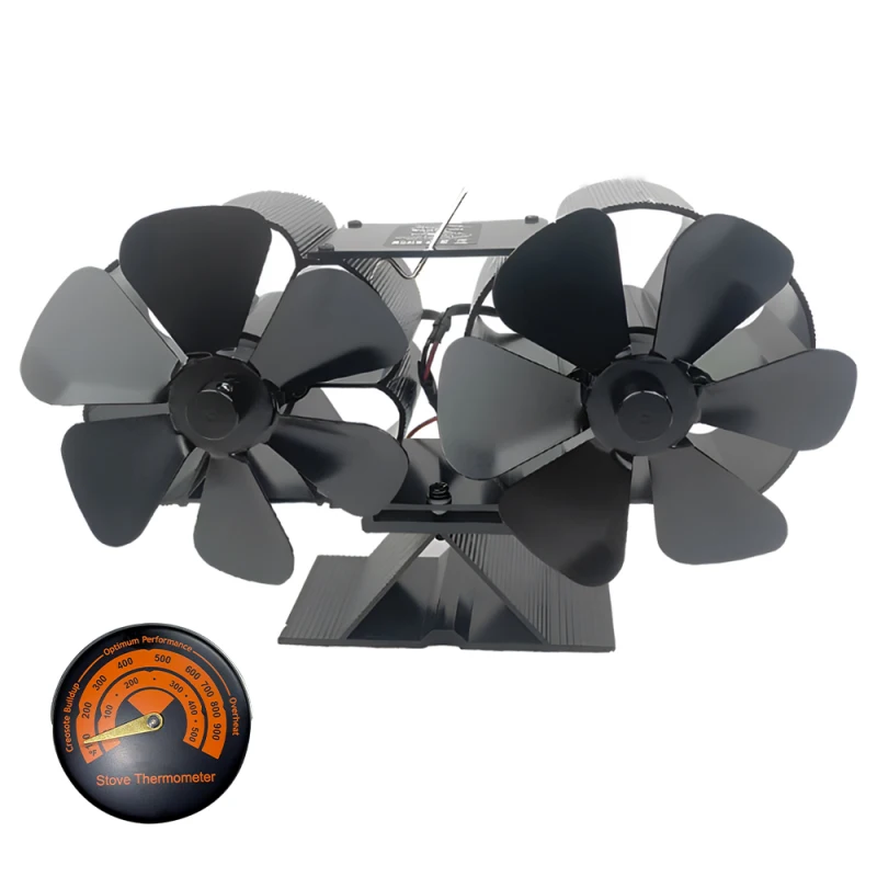 Wood Stove Fan Heat Powered Dual Silent Motors 6 Blades Non-Electric Fireplace Fan Wood Burning Stove