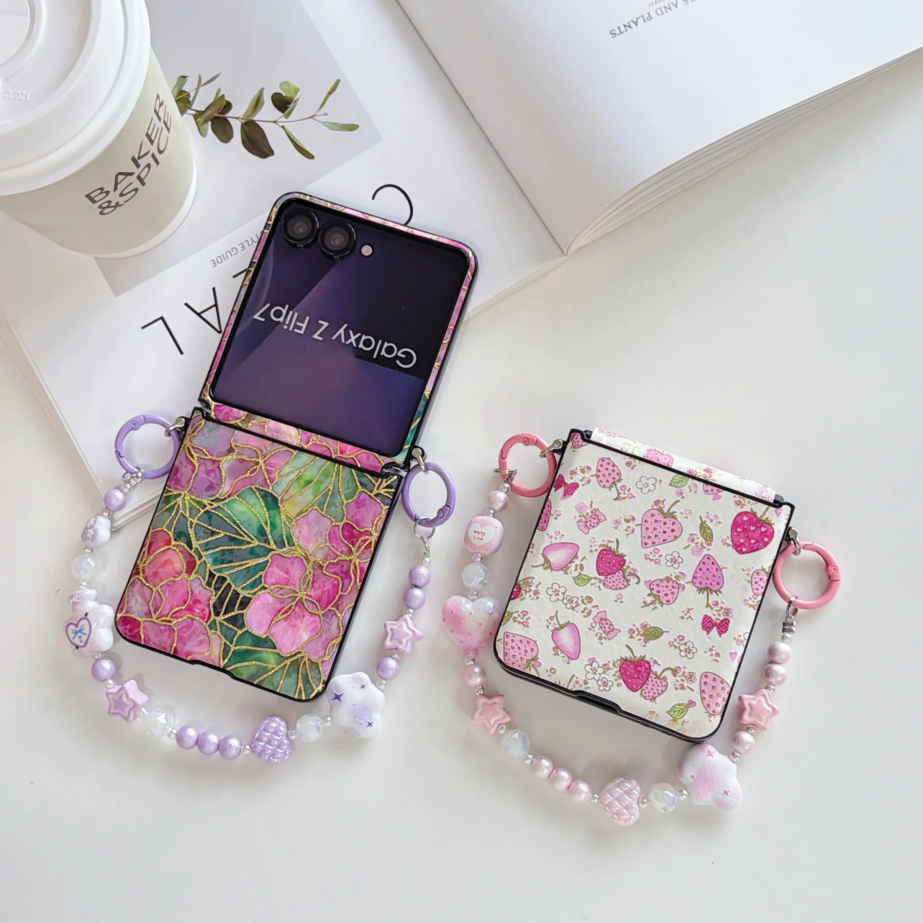 Chic Strawberry Flower Phone Case with Heart Charm Chain