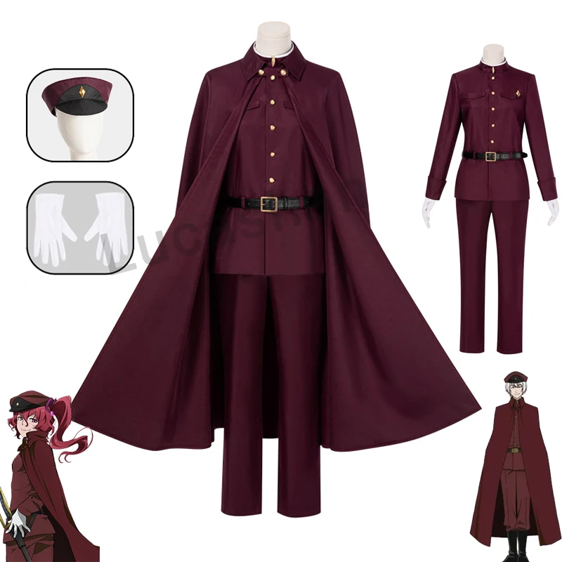 

Bungo Stray Dogs Anime Season 4 Hunting Uniform Saigiku Jouno Teruko Okura Tetchou Suehiro Cosplay Costume Hat Gloves Cloak Coat