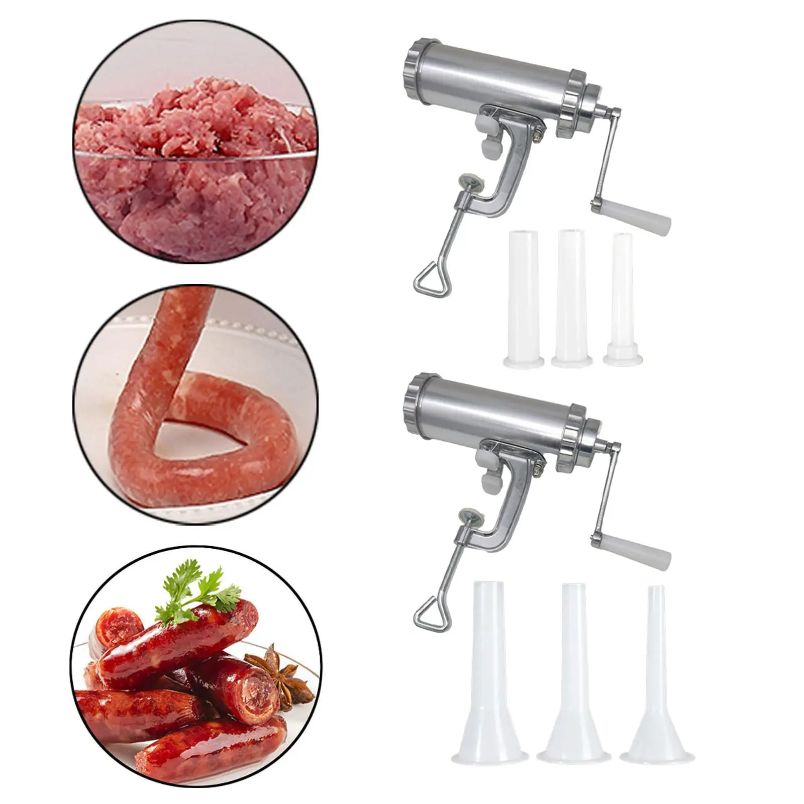 Manual Sausage Stuffer Meat Grinder Aluminum Kitchen Meat Filling with 3 Filling Nozzles for Meat Hot Dogs Beef Bratwurst Chilli