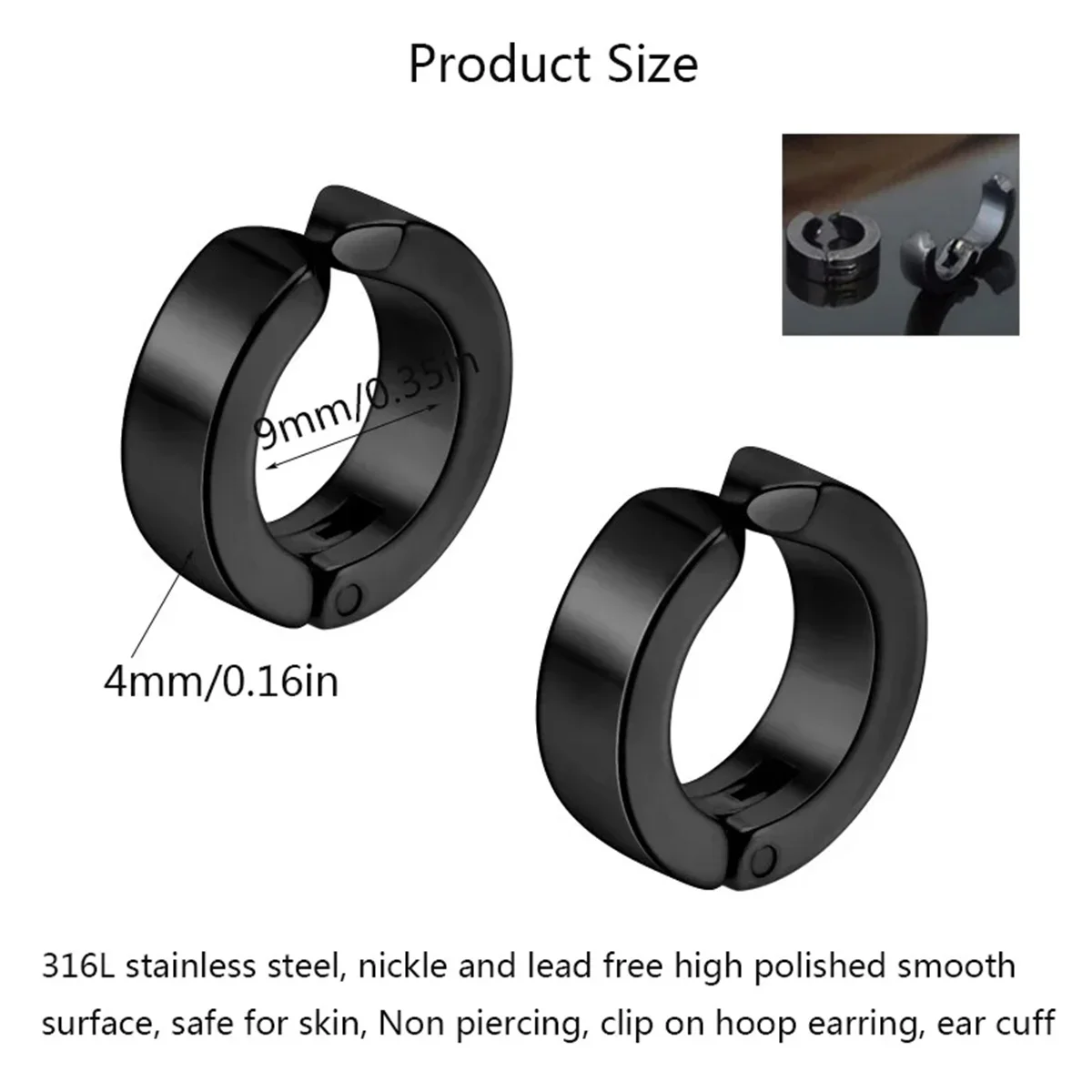 316L Fashion Stainless Steel Cuff Earring 2pcs Non Piercing Hoop Earring Clip On Earring Fake Piercing Hoop hoop earrings,ear clip earrings,clip earrings,ear clip,ear accessories