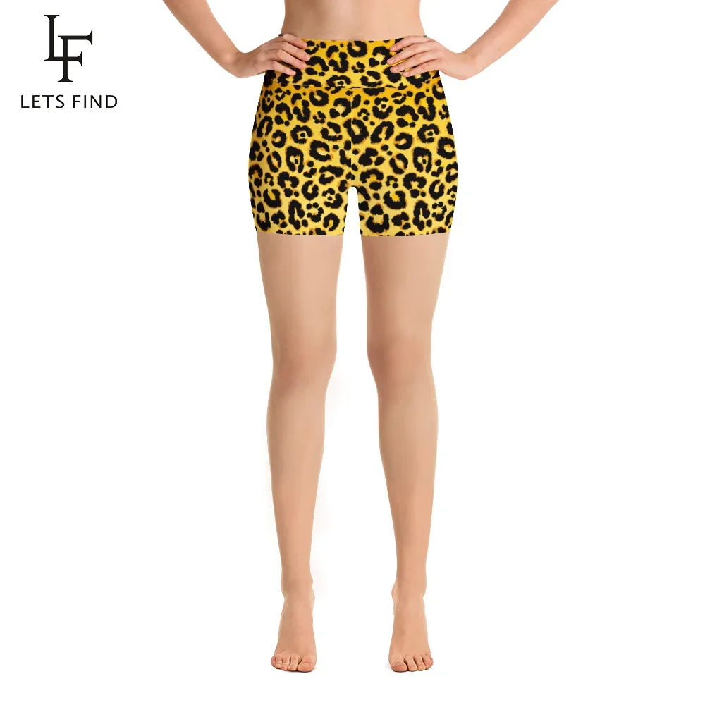 LETSFIND Summer New Sexy Leopard Grain Print Skinny Short Leggings Women High Waist Fitness  Polyester Leggings