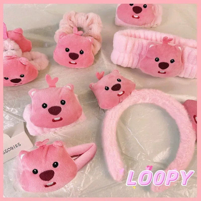Kawaii Pink Loopy Hair Band Rope Beaver Hair Clip Sweet Hair Hoop Cute Cartoon Gift Anime Accessories
