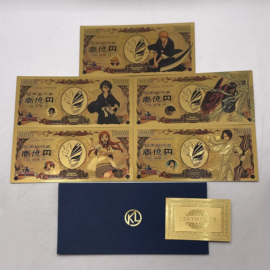 5 Tipi Giappone Manga Bleach Banconote In Lamina D'Oro Carte Da Gioco Anime Biglietti In Plastica 10000 Yen Prop Money For Fans Collection