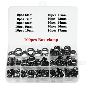100Pcs/Set 6-17/6-22mm Black Q673B Vacuum Spring Fuel Oil Water Hose Clip Pipe Tube for Band Clamp Metal Fastener Assortment Kit