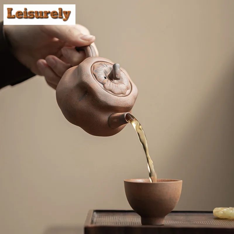 160ml Old Rock Mud Persimmon-shaped Teapot Antique Tea Infuser Pot Tea Making Kettle With Ball Hole Drinkware Decoration Craft