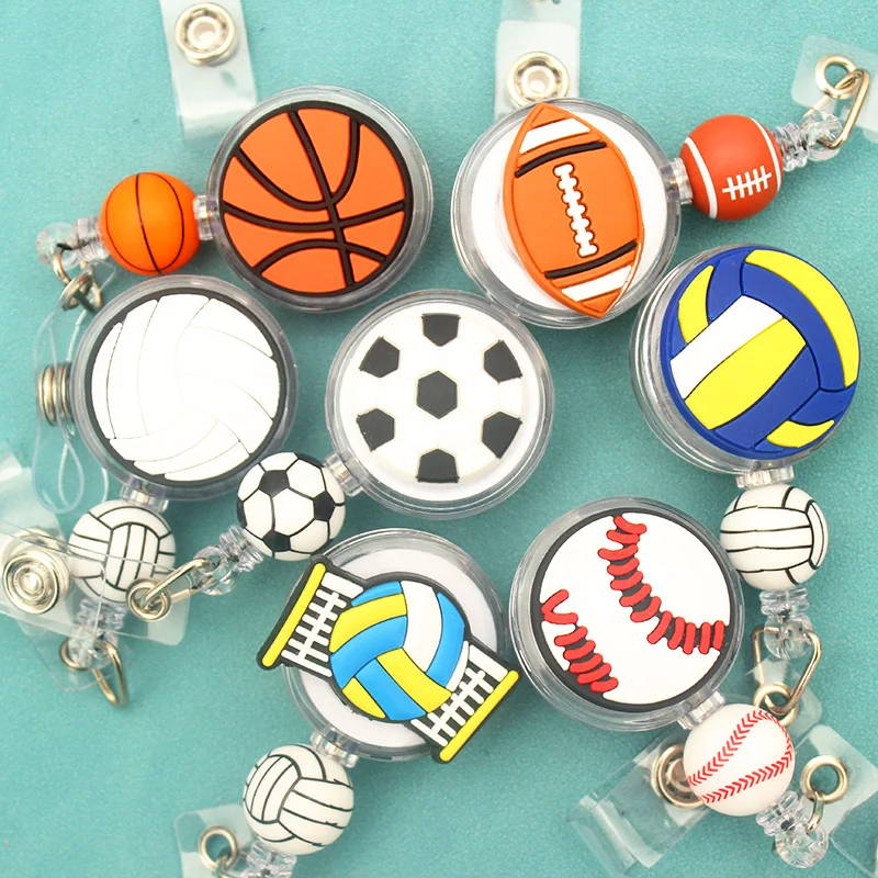 Creative Football Basketball Sports Style Badge Reel Nurse Enfermera ID Holder Girl Boy Retractable Name Card Holder Accessory