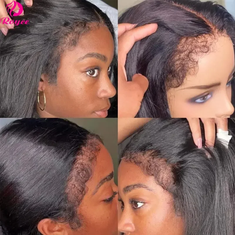 30 inch 220 Density 5x7 Lace Glueless Wigs Human Hair Pre Plucked 4C Kinky Edges Strsight Wig Yaki Lace Closure Wigs Pre Cut
