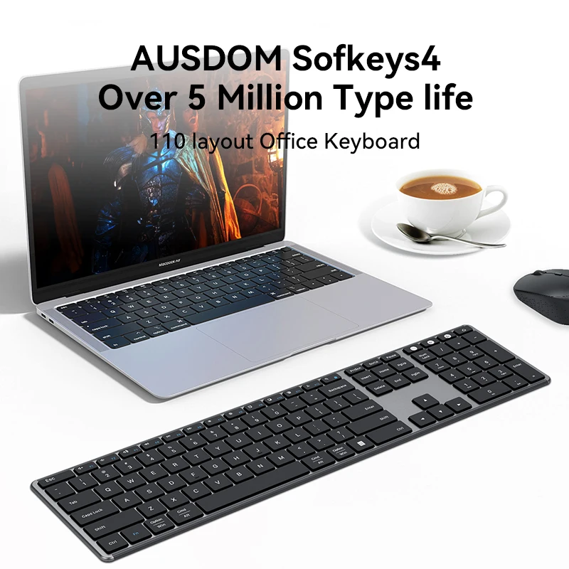 Asusdom-teclado sem Fio Bluetooth Sofkeys4 Modo Duplo Zona de Teclas Teclado Office Home Silencioso 110 Teclas pc Computador Ipad Telefone - Imagem 3