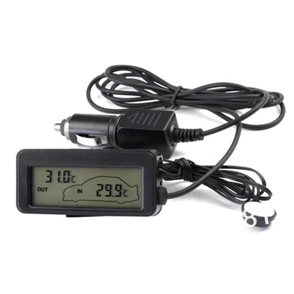 TONYSA Termometro Digitale Con Sonda Cablata, Sonda Di Temperatura Impermeabile Inclusa Termometro Per Auto Temperatura Interna Ed Esterna Piccolo Termometro Nero 85193362