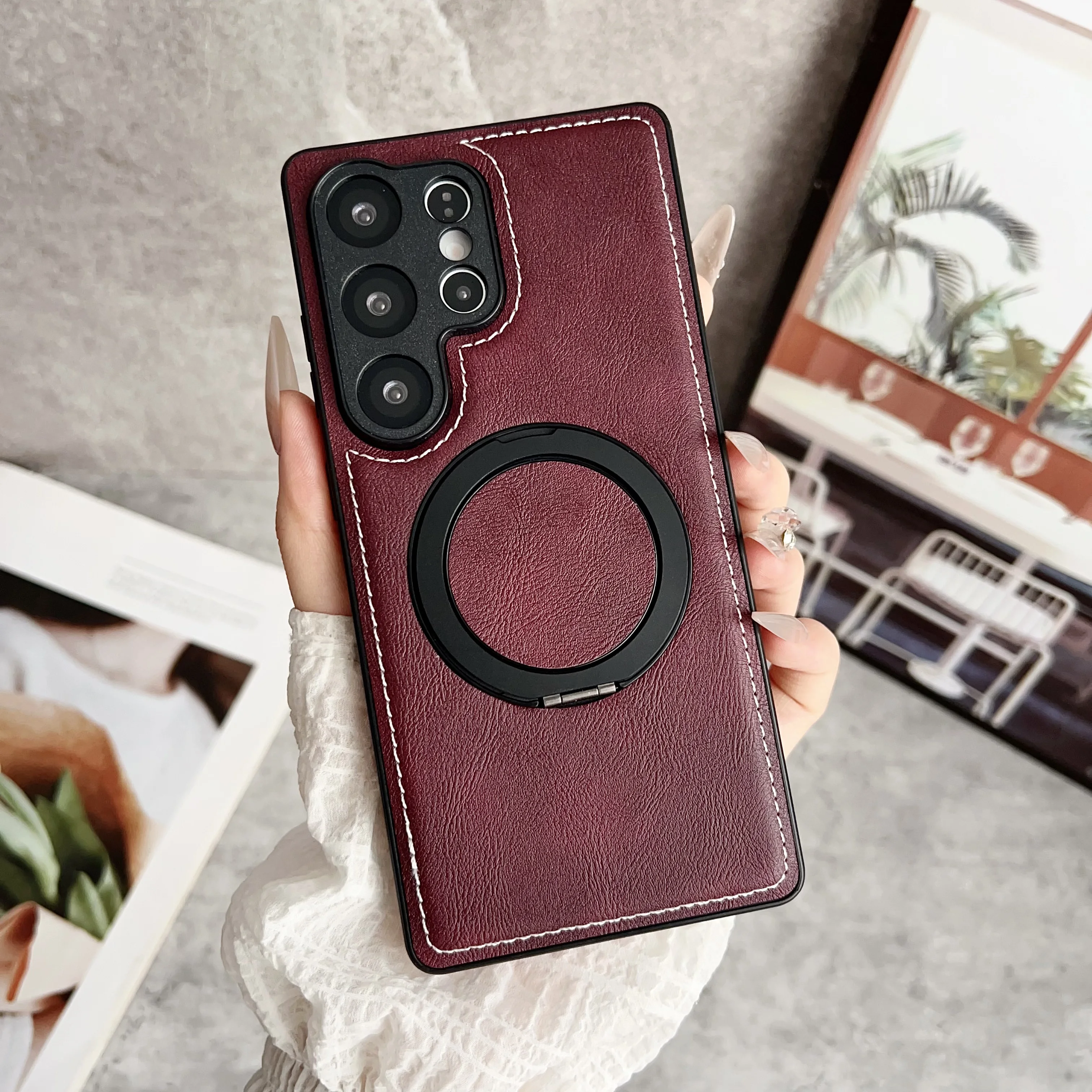 Vintage Leather MagSafe Case with Foldable Ring Bracket
