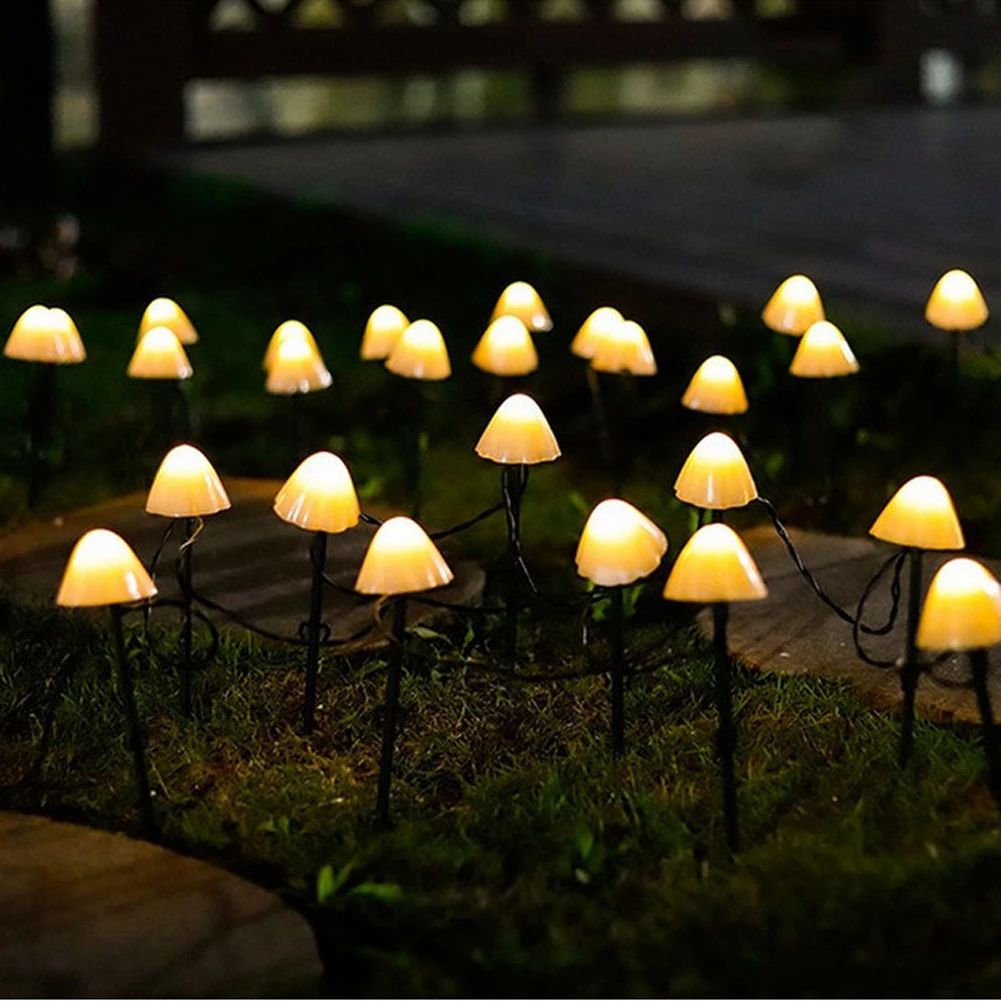 Solar Garden Lights Outdoor, 6M 12 LED Mushroom Solar Fairy String Lights Waterproof Pathway Solar Mushroom LED String Lights solar motion lights