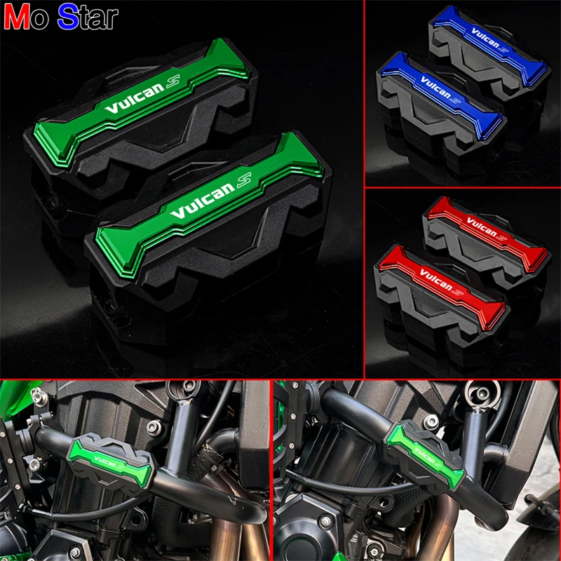 VULCANS Motorcycle Crash Bar Bumper Engine Guard with Decorative Block