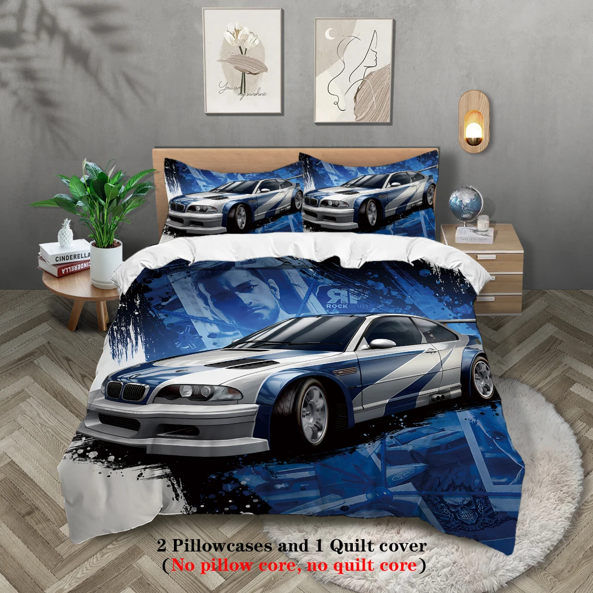 3pcs sports car racing print bedding set quilt cover