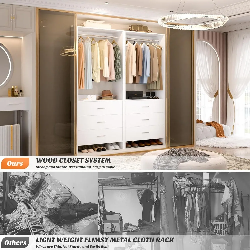 2FT Closet System with 3 Drawers, 24’’ Closet Organizer, Wood Closet Organizer System