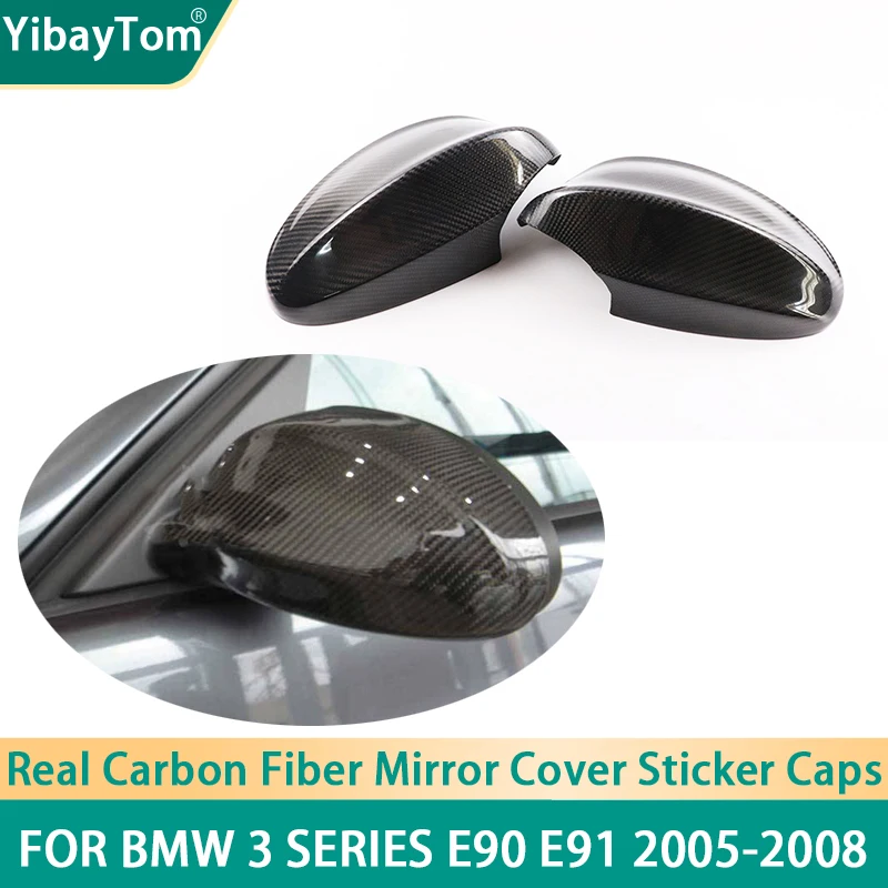 

2pcs Genuine Real Carbon Fiber Side Mirror Cover Caps Sticker Add-on For BMW 3 Series E90 E91 320i 325i 330i 335i 2005-2008