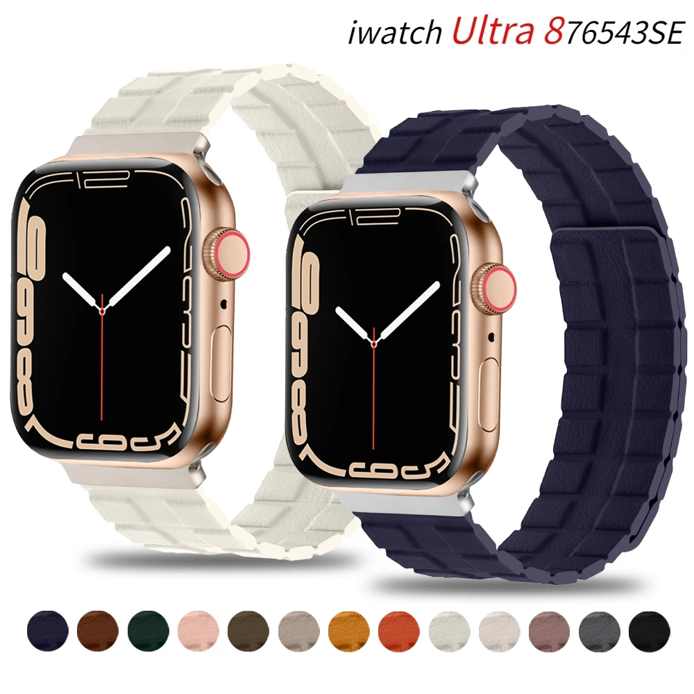 

Leather Strap For Apple watch Ultra band 44mm 40mm 41mm 45mm 42 38mm Magnetic Loop bracelet iWatch series 8 3 SE 6 7 49mm Correa