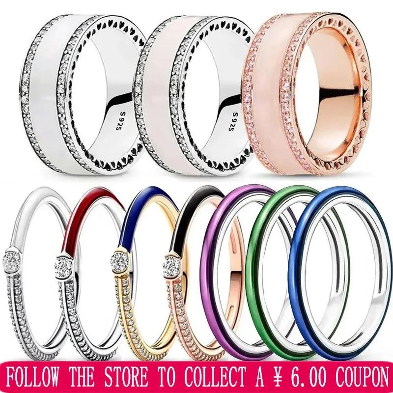 New High Quality 925 Sterling Silver Women's ME Series Bicolor Drip Gel Ring and Zircon Hollow Heart Ring DIY Charm Jewelry Gift 2023 new women s me series bicolor heart shaped bead chain logo bracelet bead ring chain bracelet fit original charm diy jewelry