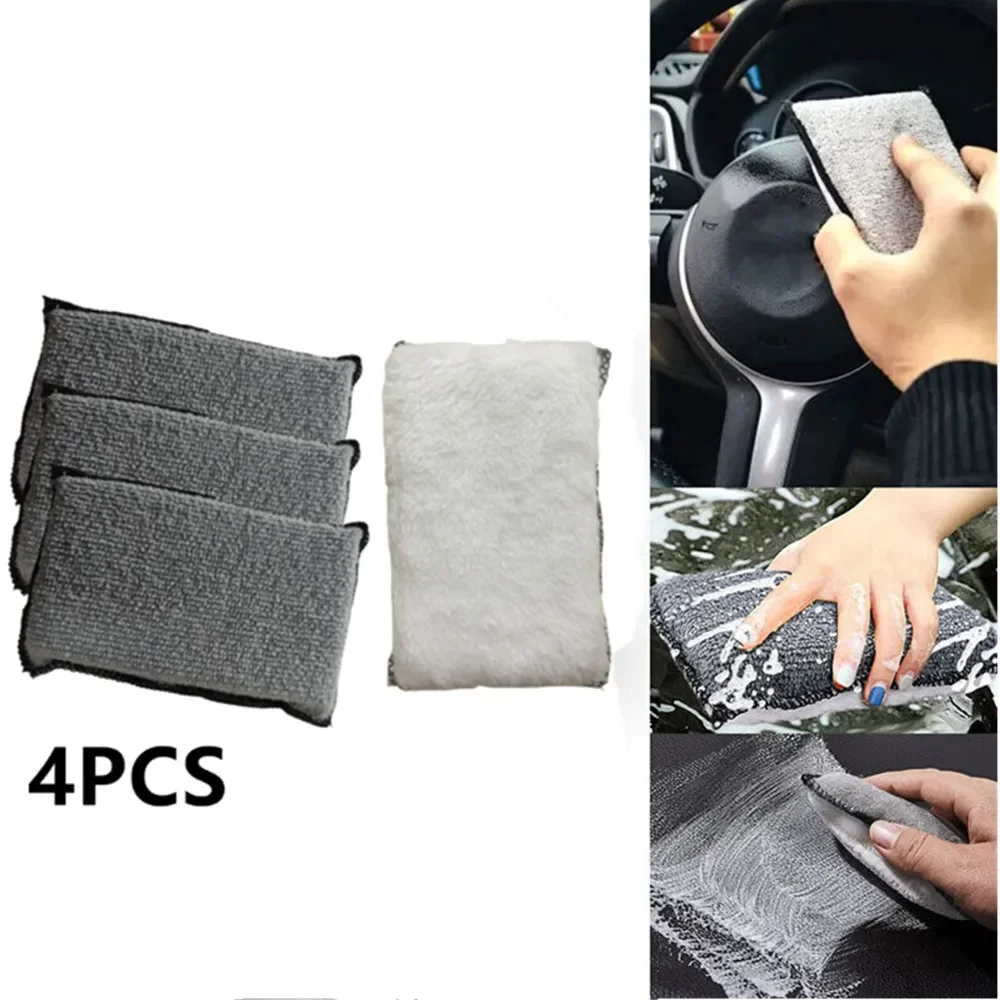 

4PCS Interior Car Wash Pad Microfiber Absorbent Detail Bristle Clean Scrubbing Sponge Brush Multi Interior for Car Leather
