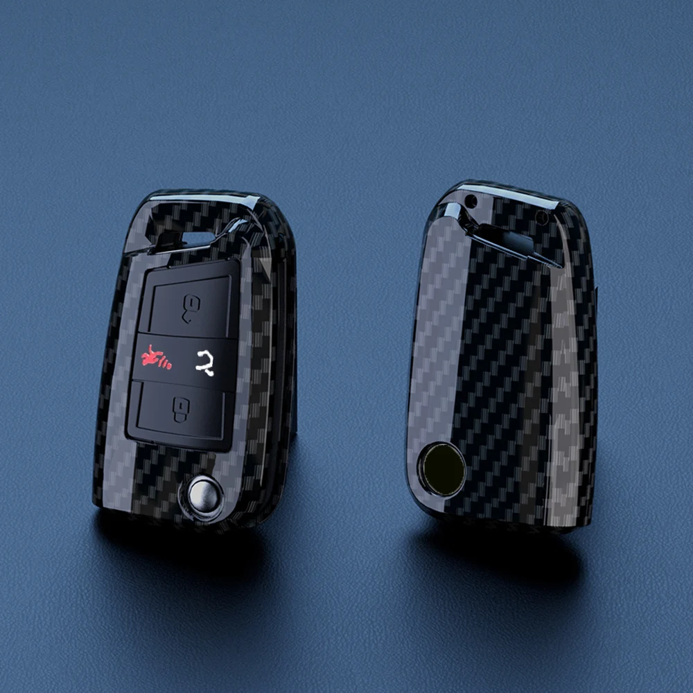 Premium Carbon Fiber Car Key Case Cover - 3/4 Button Protection for Volkswagen, SEAT, and Skoda