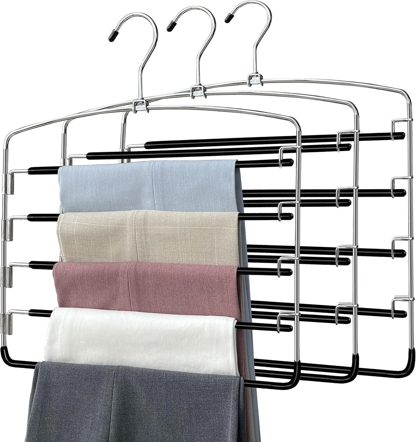 Pants Hangers Non Slip Multi-Layer Swing Arm Pants Hanger Stainless Steel Space Saver Hangers Closet Storage Organizer