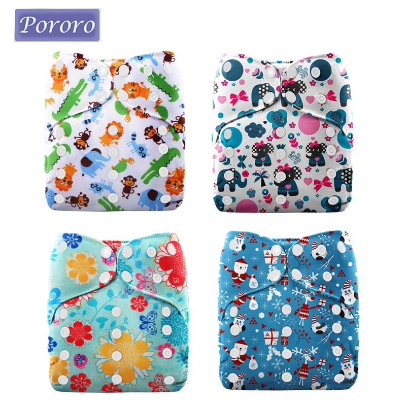 

Pororo All In One Diaper One Size Adjustable Reusable Cloth Diaper Various Print Nappy Washable Diapers for Baby with 2 Inserts