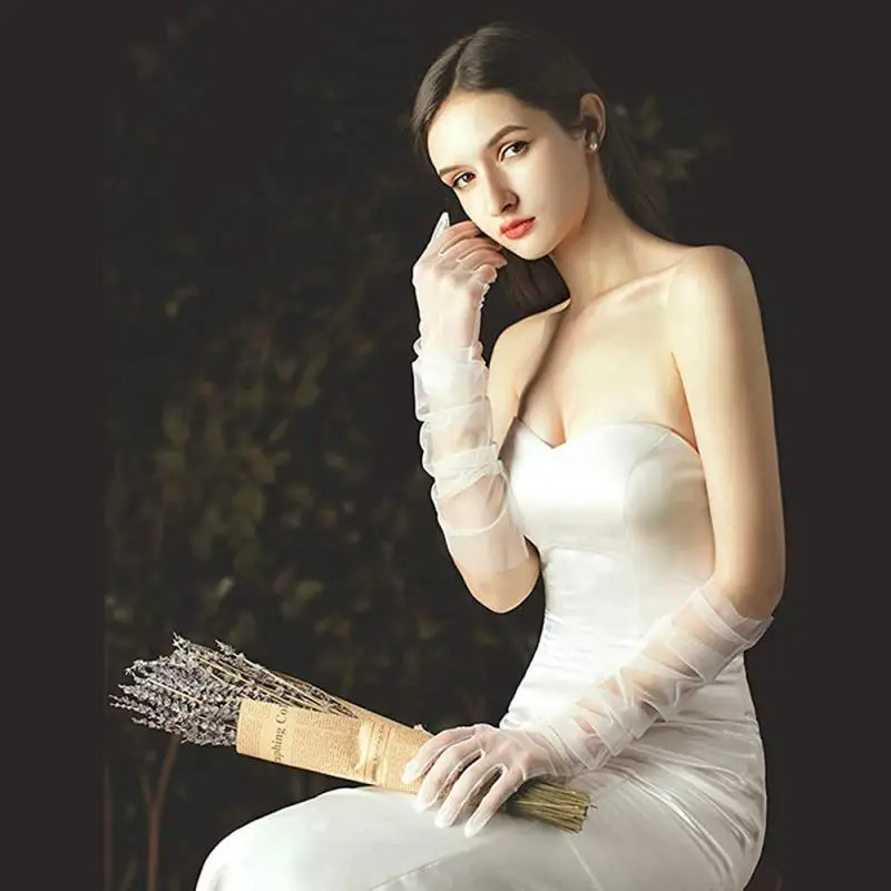 

Сетчатые прозрачные кружевные пикантные перчатки для невесты, длиной 70 см, модные тюлевые простые свадебные платья, Этикетные перчатки C058