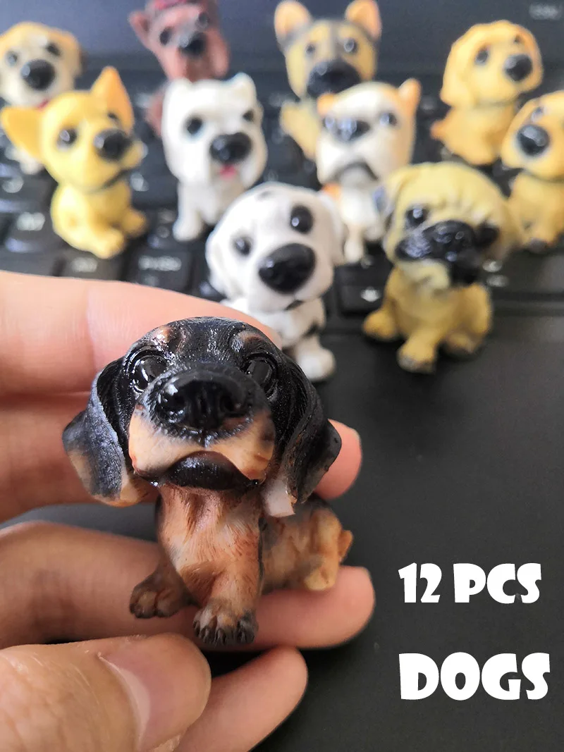 12 pcs Dog Figurine Animal Model Home Decor Miniature Resin Craft