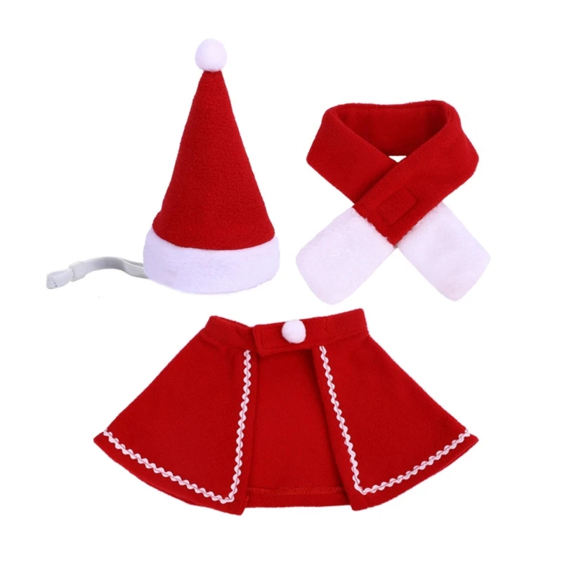 

Christmas Theme Mischievous Cat Dogs Santa Hat with Cloak&Scarf Keep Warm Festival Cloak with Adjustable Neck Strap