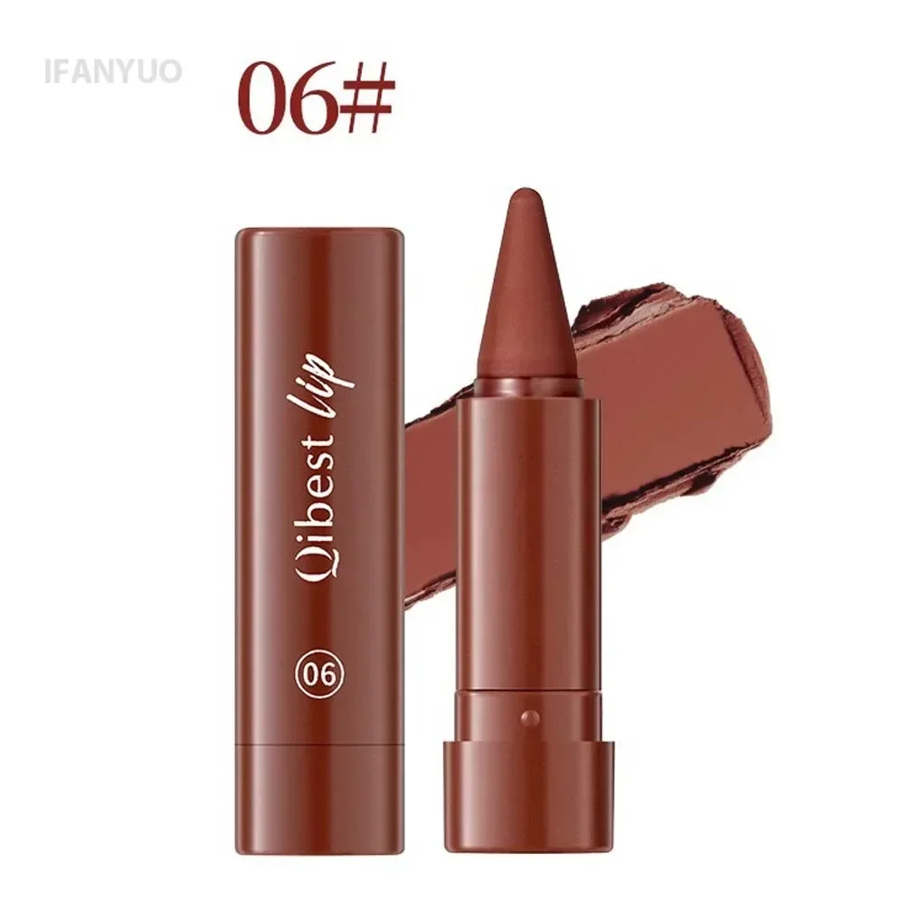 QIBEST 6PCS Lasting Matte Lipstick Pencil Set Twist-Up Velvet Matte Lip Stick Pen Smooth Pink Red Lipliner Lips Crayon Makeup