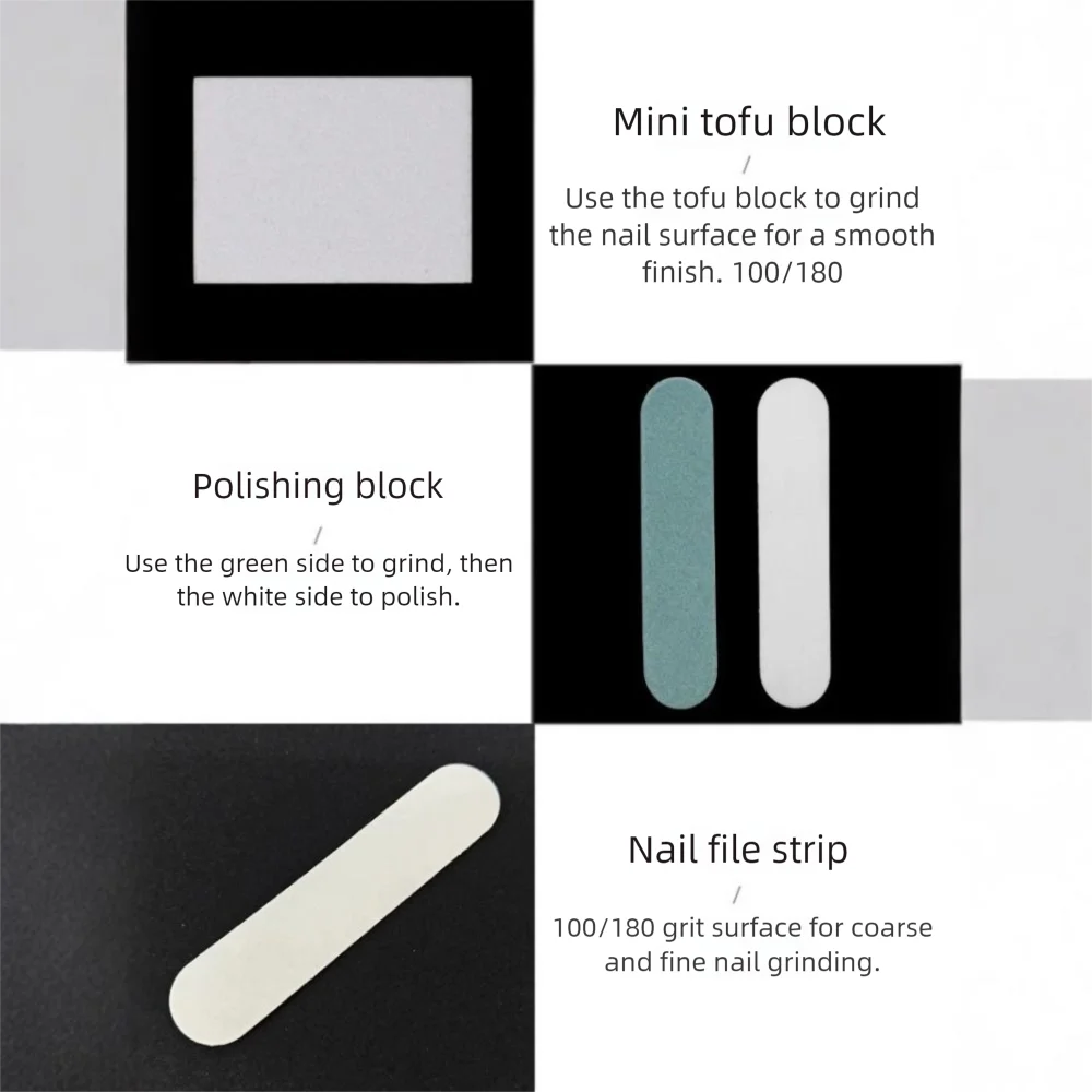 휴대용 5종 네일 케어 도구 세트, 연마 스트립, 광택 스트립, 네일 키트, 미니 두부 블록, 나무 스틱, 네일 도구 키트