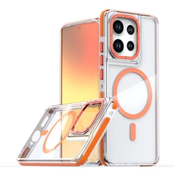 Luxury Shockproof Magnetic Transparent Phone Case with Magsafe Cover for MOTO G 5G 2025 (Orange)