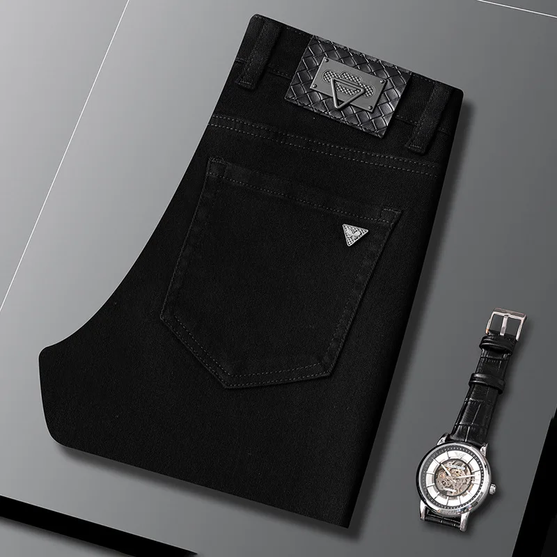 Men's Jeans Pure Black High-End Affordable Luxury Simple All-Match Stretch Breathable Office Business Classic Casual Trousers 4