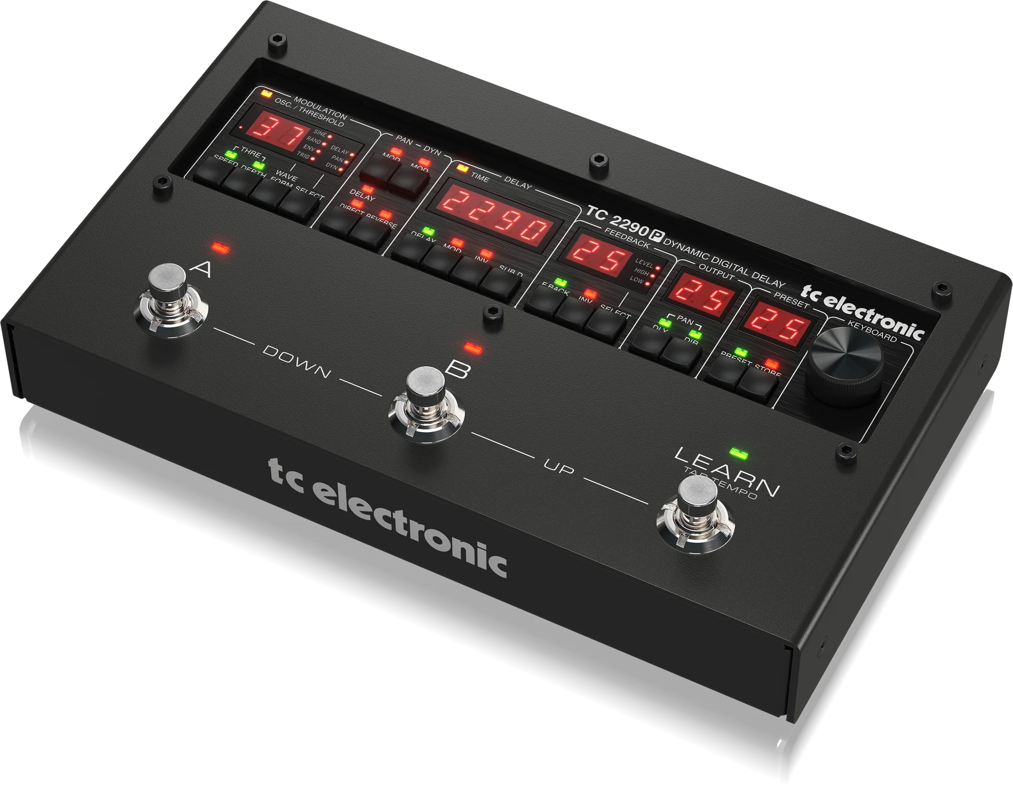 TC Electronic Pedal의 전설적인 2290 다이나믹 디지털 딜레이의 재발행, 128개의 프리셋, 3개의 풋스위치 2290 P DYNAMIC DIGITAL DELAY