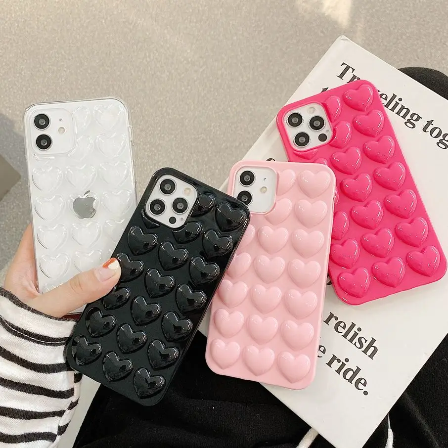 Cute 3D Love Heart Plain Candy Macaron Custodia Per Telefono Rosa Per Iphone 15 14 13 12 11 Pro Xs Max Xr X 7 8 Plus Cover Posteriore Morbida Coques