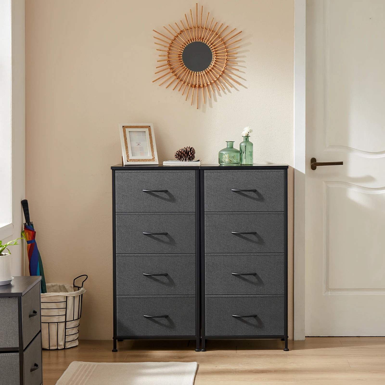 JHK Dresser With 4 Fabric Drawers fabric drawers cabinet Nightstand Wardrobe Steel Frame Closet For Clothes Storage Cabinet Of Furniture