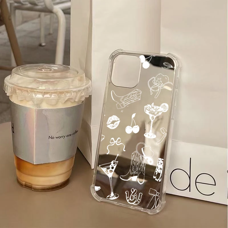 Western Cowboy Hat Cherries Mirror Acrylic Shockproof Phone Case Cover