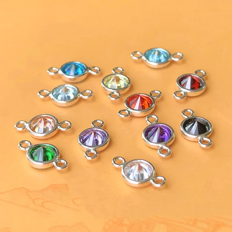 925 Sterling Silver Birthstone Charm 6MM Silver Pendant AAA Zircon Charm For Necklace Earring DIY Jewelry Findings Accessories