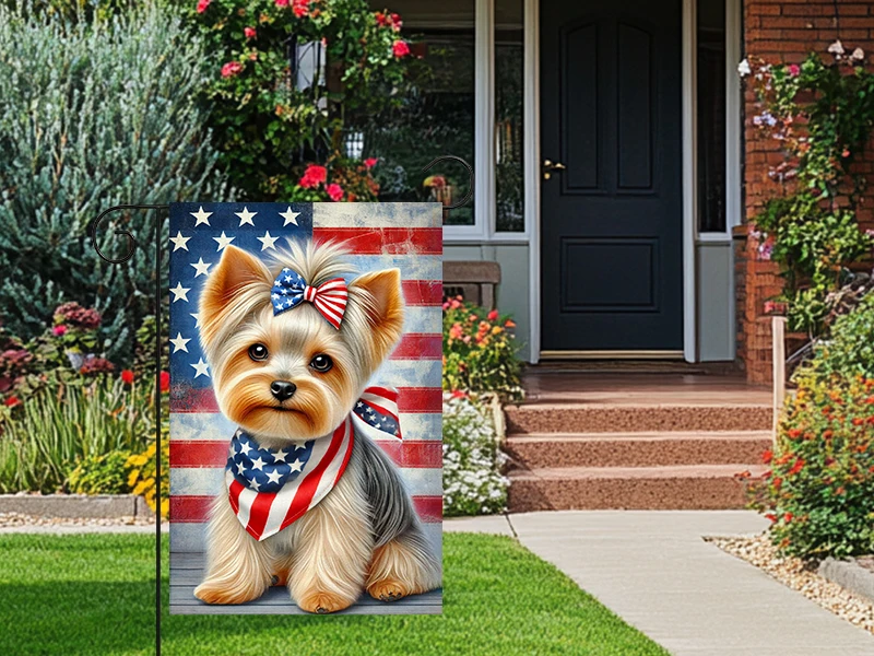 American Flag Patriotic 4th of July Yorkie Dog Garden Flag Yorkshire Terrier Yorkie Decoraive Flag
