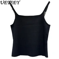 Design Sense Niche Black Beaded Letter-Printing Sleeveless Camisole Women's Summer Crop Tops Hot Girl Outer Wear Short Base Vest - Image 4
