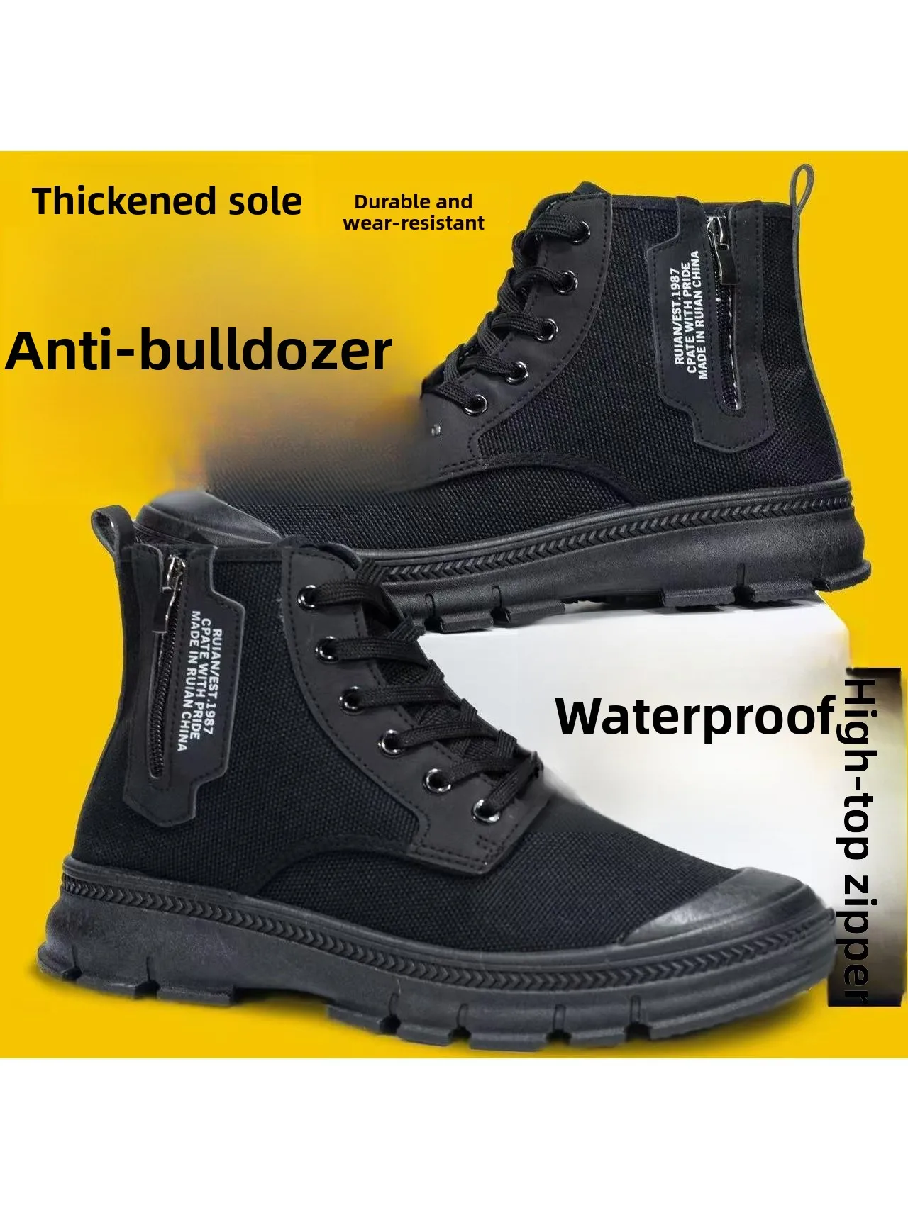 Men's Work Boots Breathable Anti-Odor High-Top Side Zipper Anti-Slip Wear-Resistant  Boots Construction Mountain Climbi... - 4