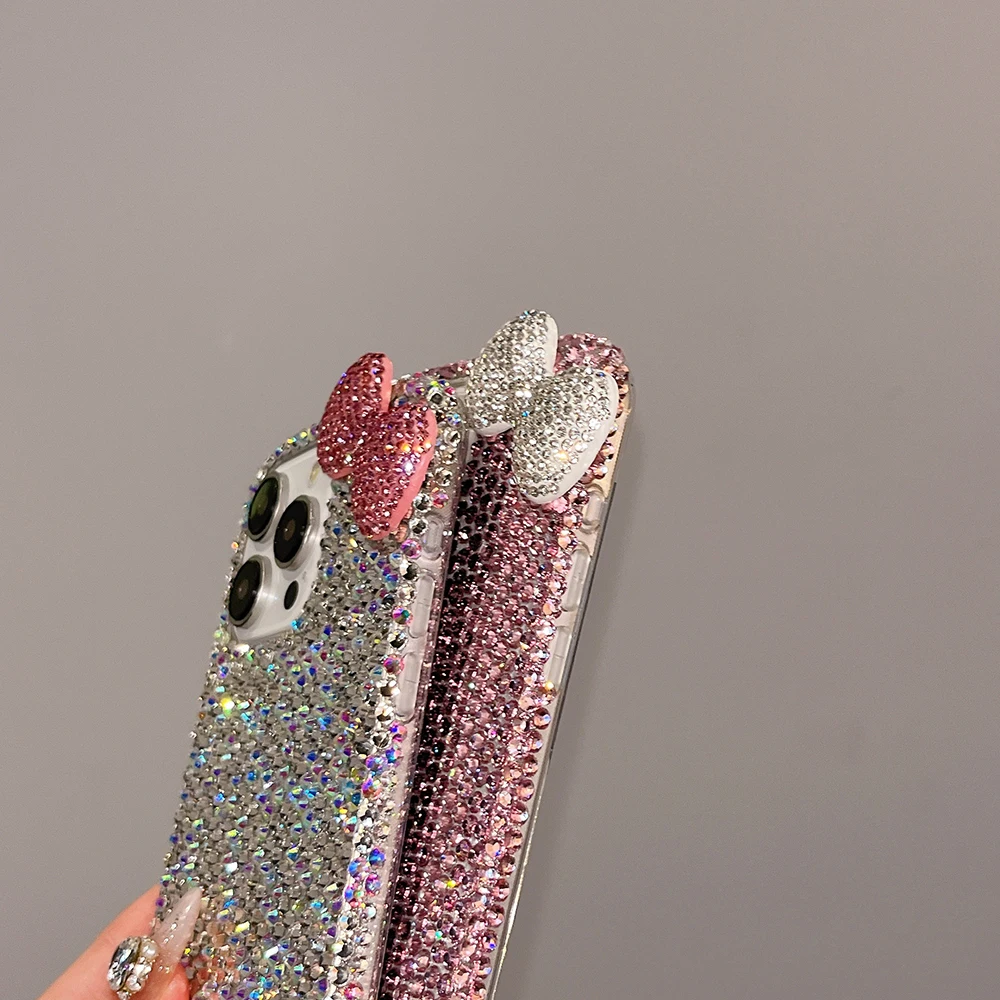 3D Glitter Bowknot Diamond Crystal Phone Case for iPhone 13 12 15 14 16 Plus 17Pro 17 Pro Max Air 11 Shockproof Bling Cover Case view 5
