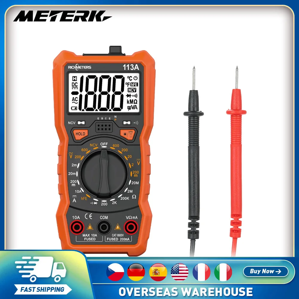 

RICHMETERS Multimeter RM113D Multimetro Tester Digital Multimeter 6000 Counts Auto Ranging AC/DC Voltage Temperature Measuring