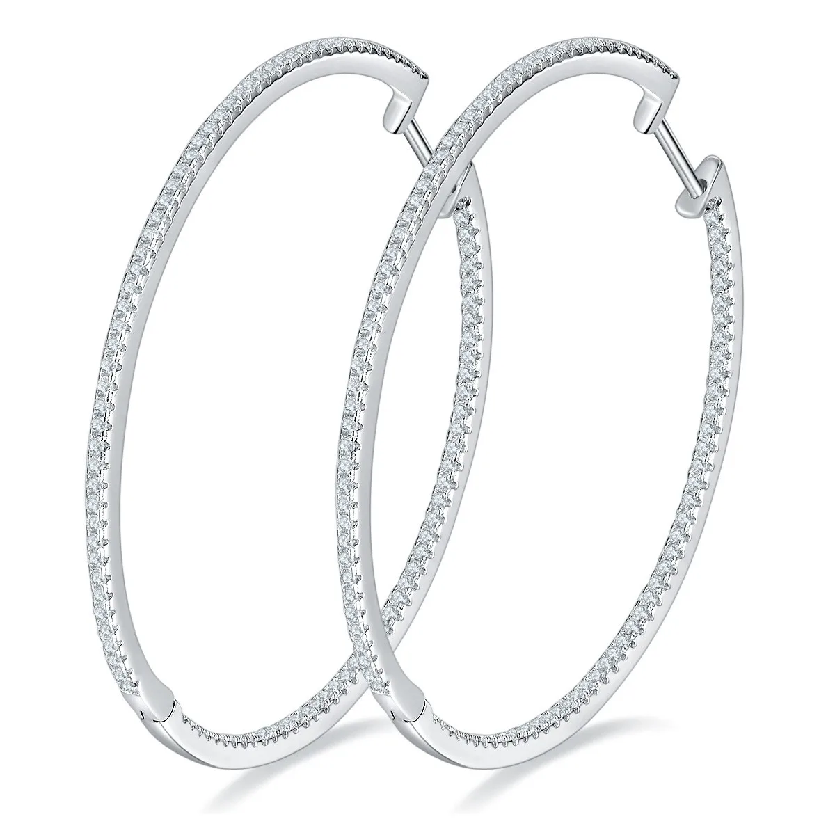 

E3-0107 Lefei Fashion Trendy Classic Luxury Moissanite Exaggerated 50mm Circle Earrings For Women Silver S925 Party Jewelry Gift