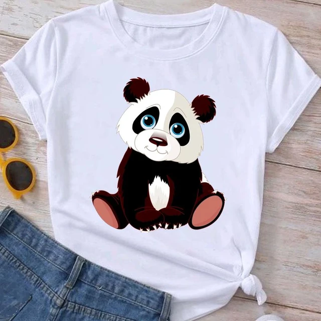 Moda Roupas Senhoras Panda Adorável Tendência Dos Desenhos Animados Roupas  De Manga Curta Gráfico T Camisa De Verão Camiseta Feminina Topo Feminino -  Camisetas - AliExpress