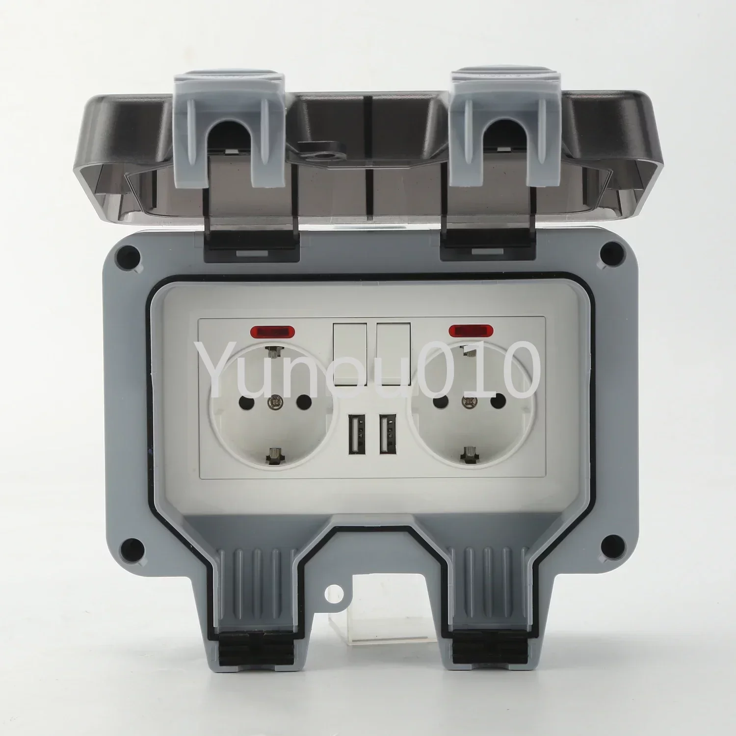 

IP66 Weatherproof Switch Socket Box Double German Electric Wall Socket Switch Outdoor Waterproof Box Cover Stock Outlet
