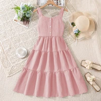 Robe d'été verte pour filles de 8 à 12 ans, design à volants sans manches avec nœud au dos et taille élastique, vêtements décontractés pour enfants 5