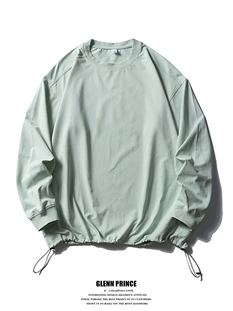 Loose Fit Long Sve T-irt Men's Outdoor Sports Qui Dry Casual Sle Pure Color Dstring Crew Ne Top by GPstudio