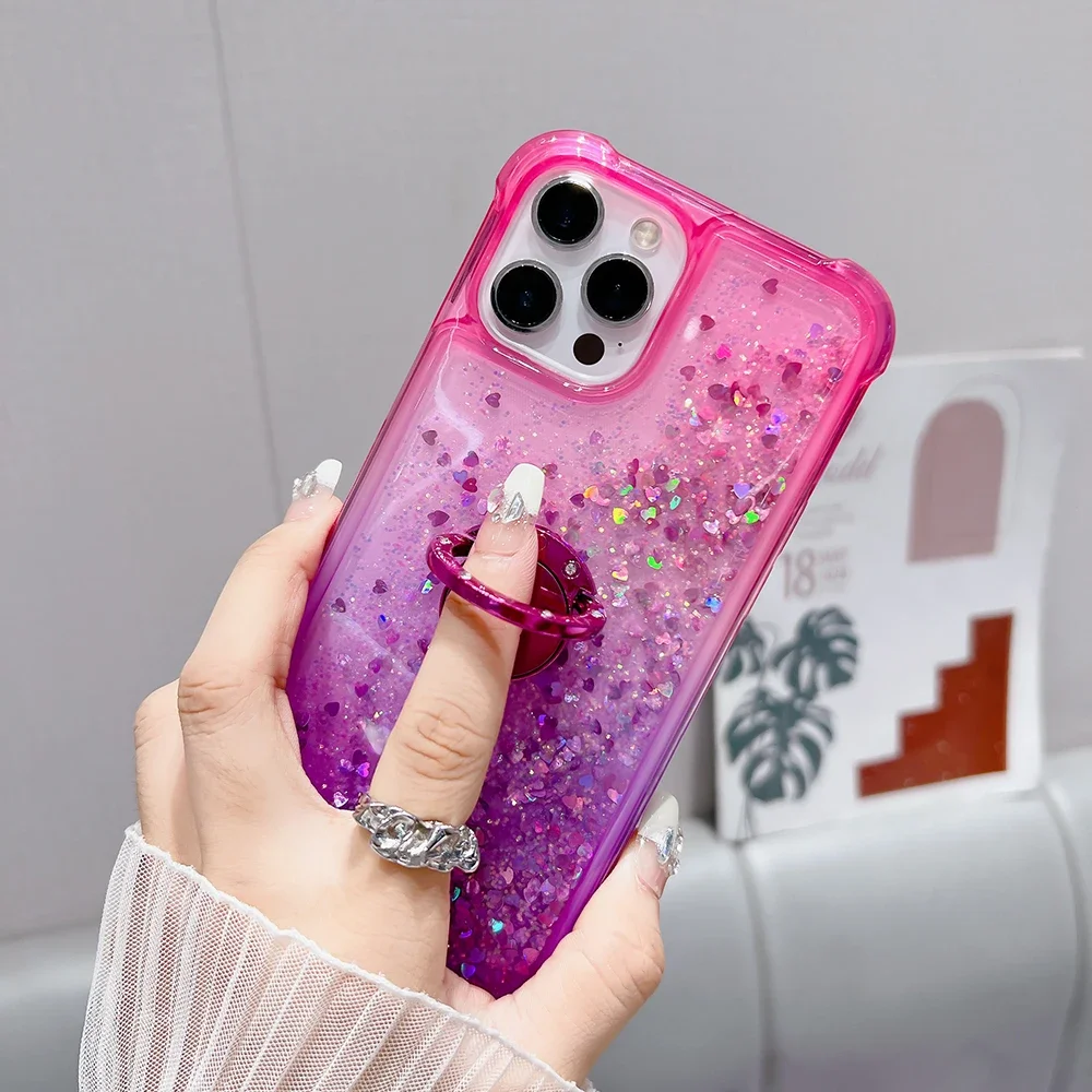 Liquid Quicksand Bling Sequins Phone Case with Ring Holder Cover